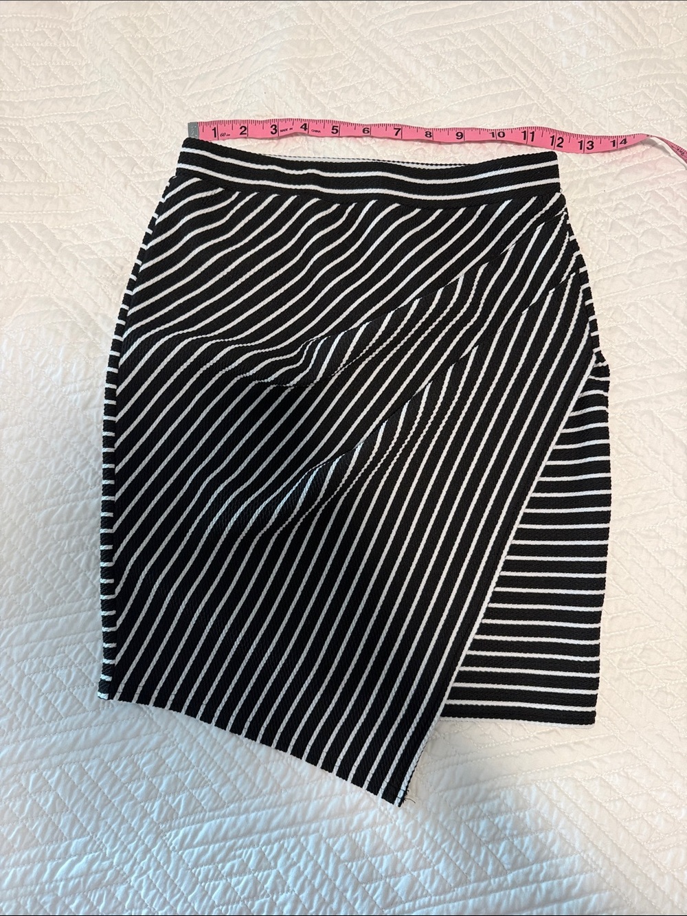 Black and White Striped Asymmetrical Knit Skirt